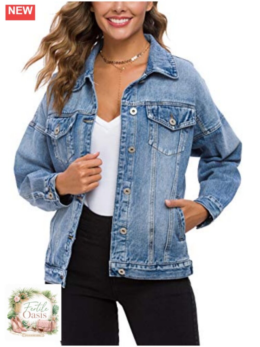 Oversized Washed Denim Jacket Long Sleeve Classic Trucker Women's